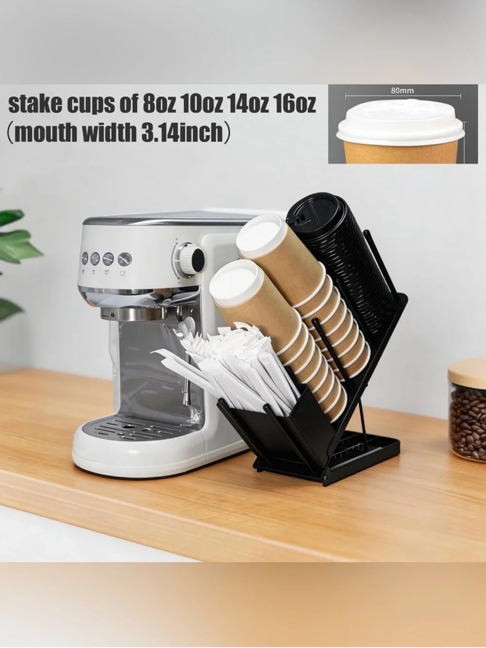 Adjustable coffee cup and lid holder disposable cup dispenser organizer stand